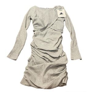 NWT Here Comes the Sun Long Sleeve Gray Ruched Dress Size Medium